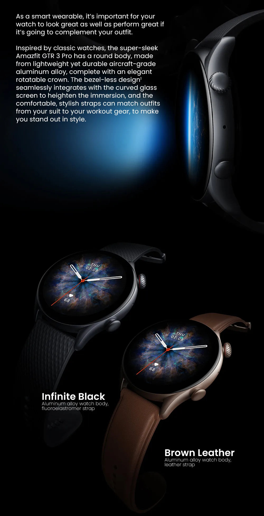 Amazfit GTR 3 Pro GTR3 Pro GTR-3 Pro 46mm Smartwatch AMOLED Display Zepp OS App 12-day Battery Life Watch  150+Sports Modes