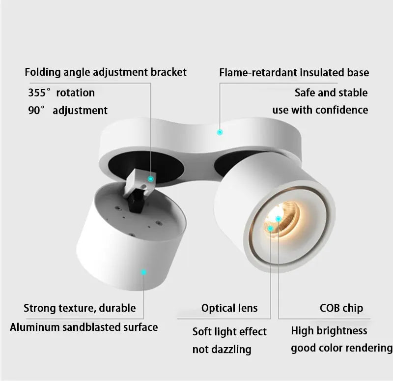 Foldable COB LED Surface Mounted Downlights Dimmable Ceiling Lamps 15W/18W/42W Nordic Spot Lights for Livingroom Foyer Bedroom