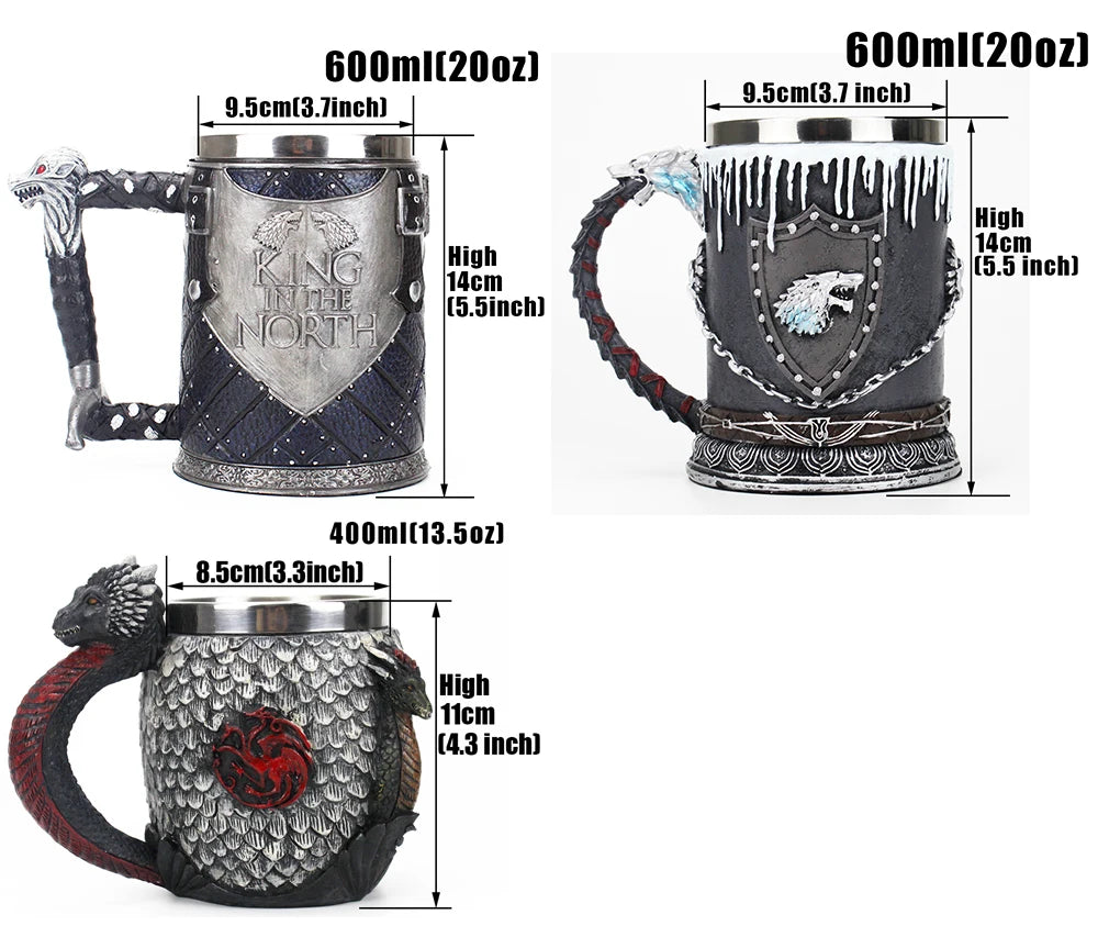 GOT Mug Goblet Stainless Steel Resin 3D Beer Tankard Wine Glass Mugs 600ml 400ml 200ml Party Drinkware Decoration Christmas Gift