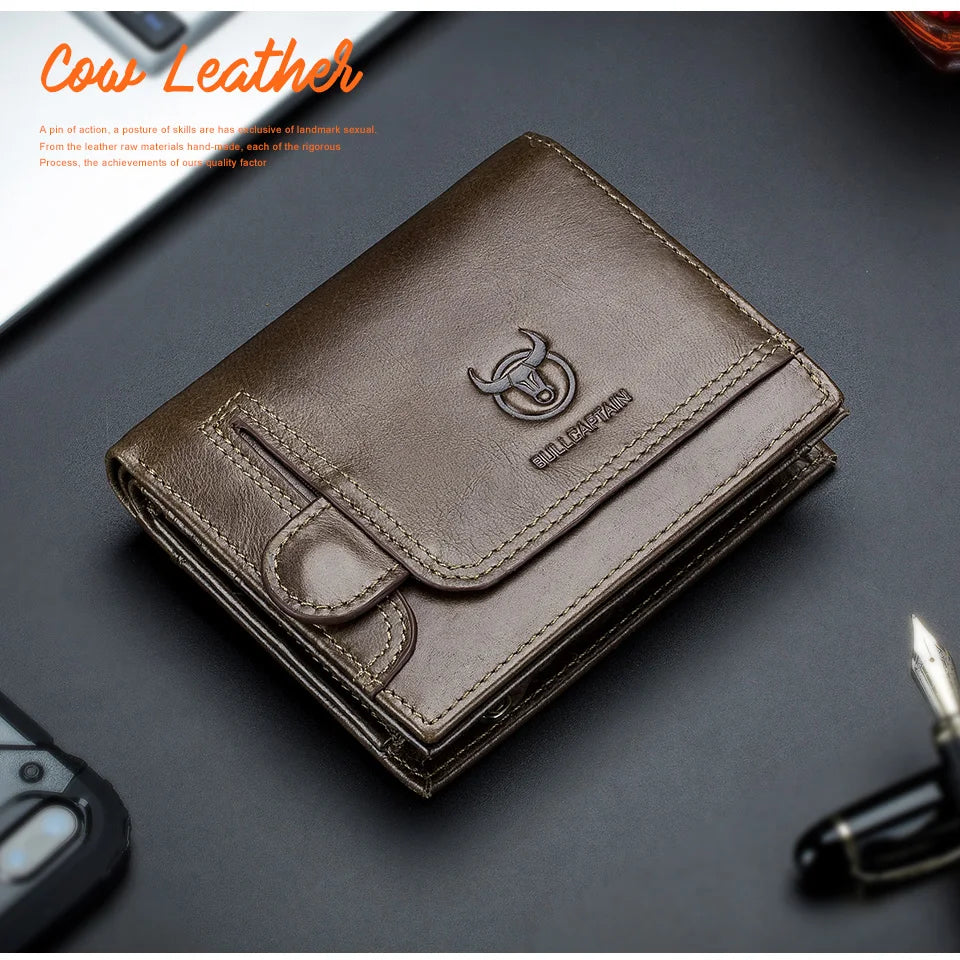 BULLCAPTAIN 100% Genuine Leather Men's Rfid Wallet Multifunctional Storage Bag Coin Purse Wallet Card Case