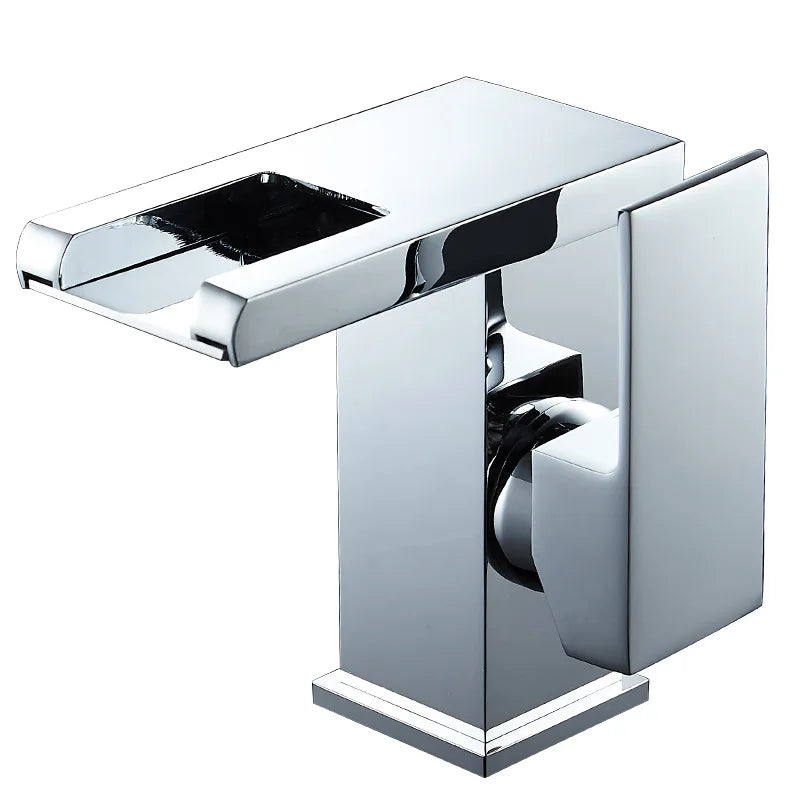 LED Basin Faucet Luminous Waterfall Temperature Colors Change  Brass  Bathroom Mixer Tap Deck Mounted Wash Sink Glass Black Taps