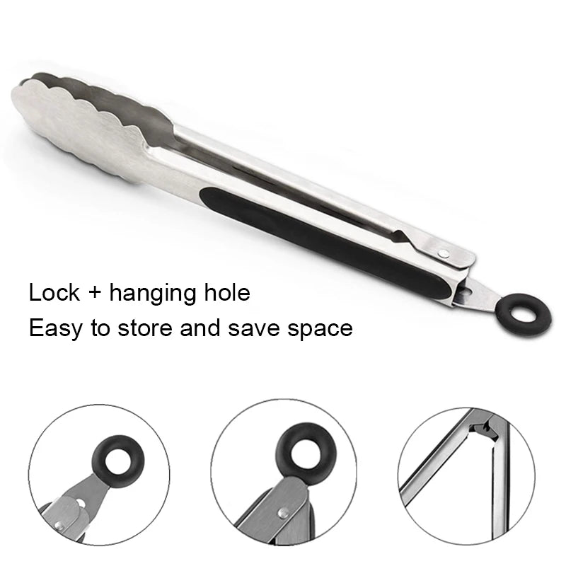 9/12/16 Inch Long Bbq Tongs Non-Slip Handle Stainless Steel Fried Barbecue Clip Salad Bread Clamp Kitchen Tools Meat Food Clip