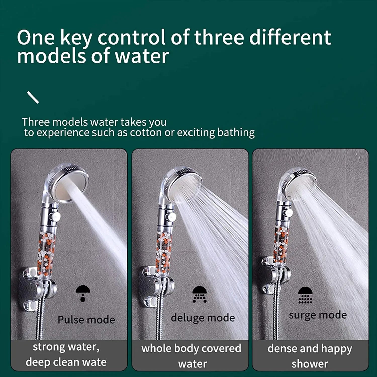 Mineral Balls 3 Modes High Pressure Shower Head with On/Off Switch Filter Water Saving Handheld Showerheads Bathroom Accessories