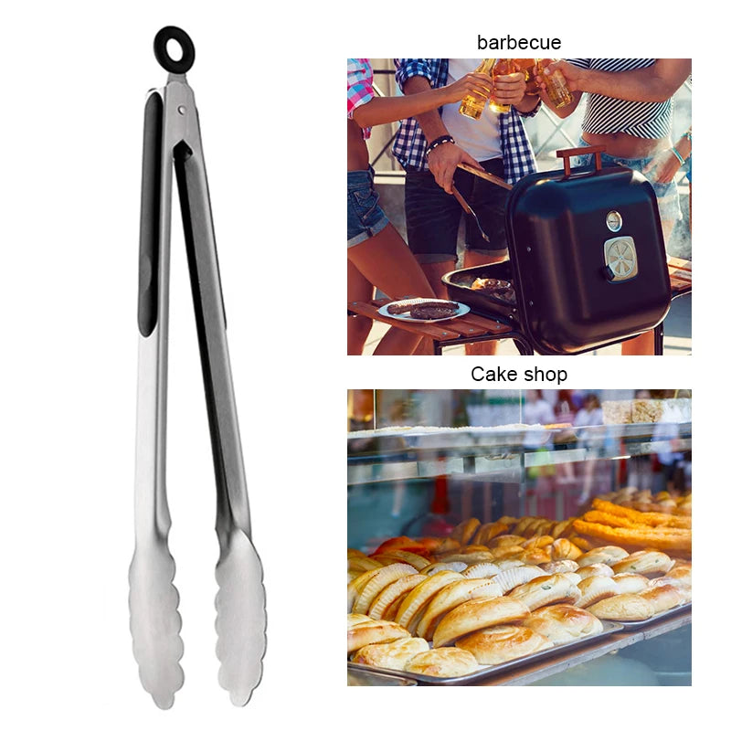 9/12/16 Inch Long Bbq Tongs Non-Slip Handle Stainless Steel Fried Barbecue Clip Salad Bread Clamp Kitchen Tools Meat Food Clip