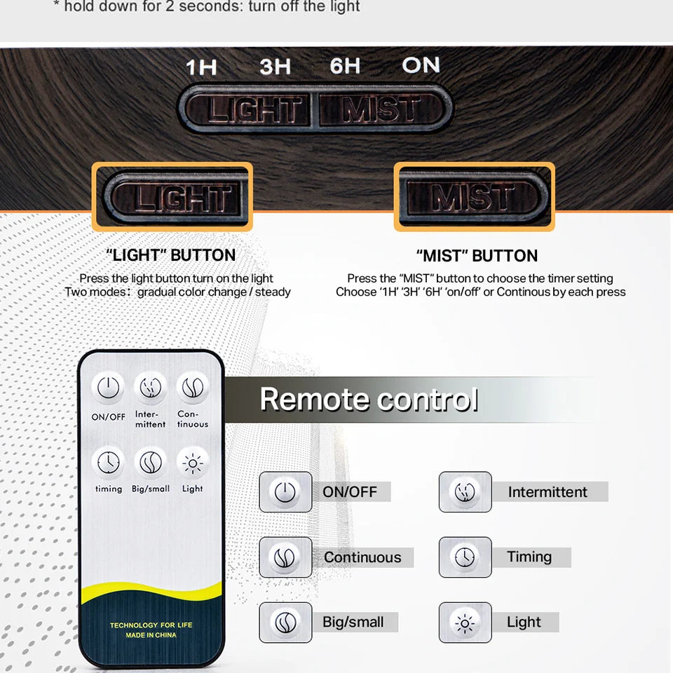 Remote Control Humidifier Essential Oil Diffuser With 7 Color LED Humidificador 300ml 500ml Ultrasonic Aroma Diffuser For Home