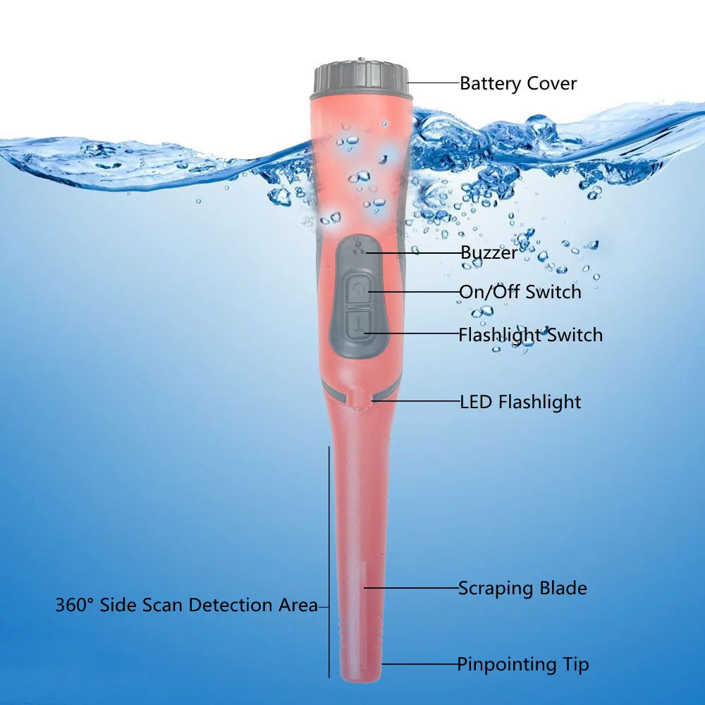 Fully Body Waterproof Handheld Metal Detector Underwater Pin Pointer Three Mode With Portable LED Light Black Orange Red RZX-520