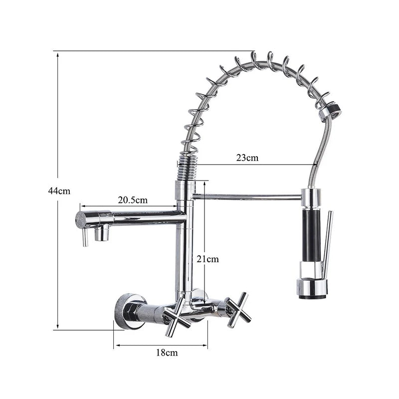 Gold Black Kitchen Faucet Wall Mount Pull Down Tap Vessel Sink Hot Cold Water Mixer Tap Spring Dual Swivel Spouts Sink Crane