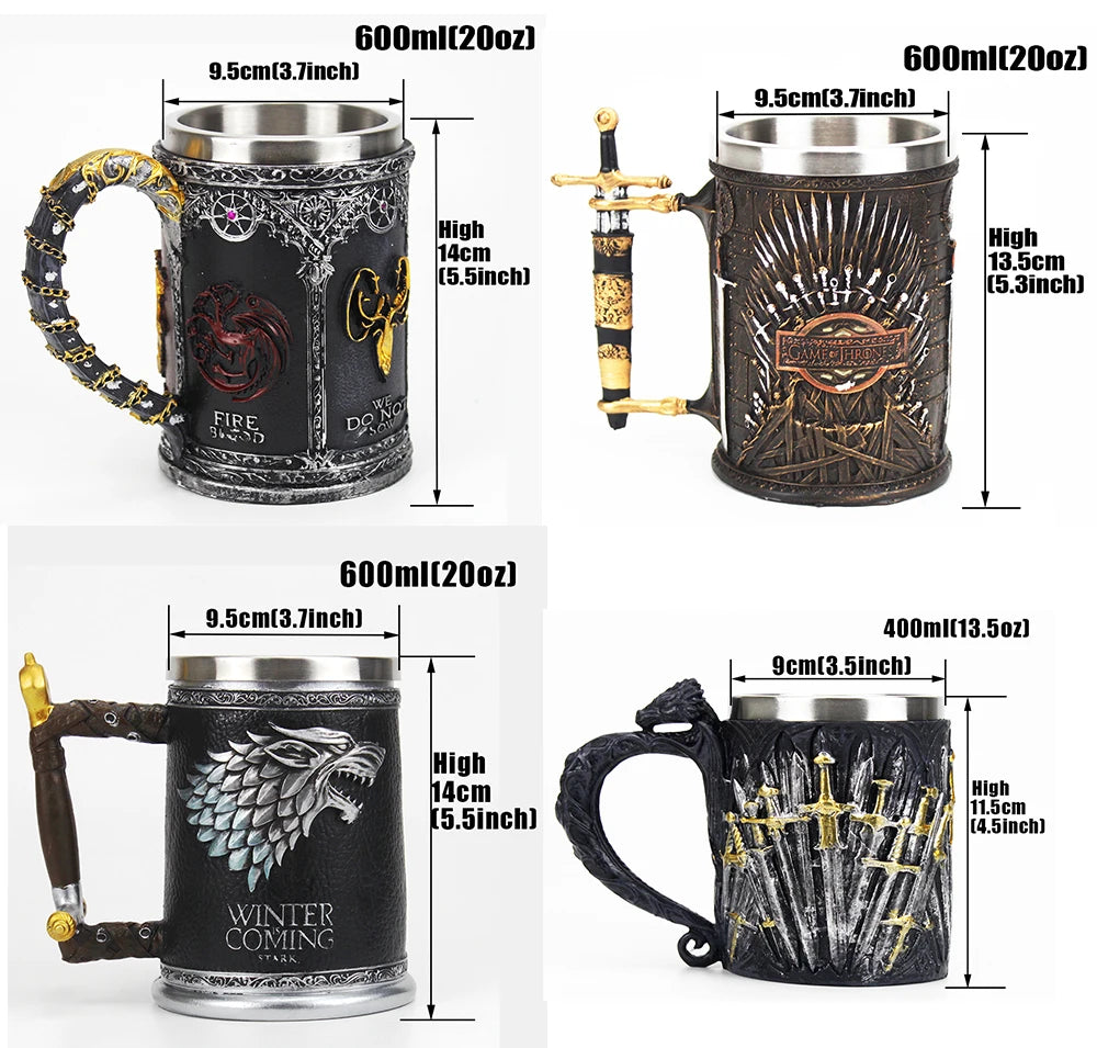 GOT Mug Goblet Stainless Steel Resin 3D Beer Tankard Wine Glass Mugs 600ml 400ml 200ml Party Drinkware Decoration Christmas Gift