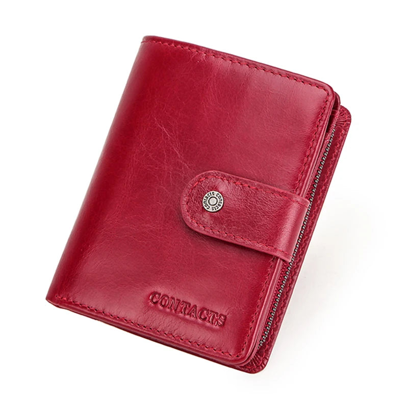 CONTACT'S Genuine Leather RFID Vintage Wallet Men With Coin Pocket Short Wallets Small Zipper Wallet With Card Holders Man Purse