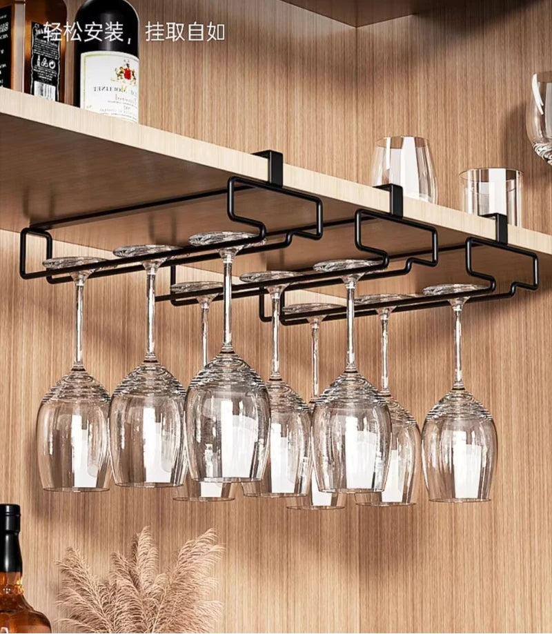 Hanging Red Wine Glass Storage Rack, Home High Footed Cup Storage Rack Without Punching Holes, Inverted Drain Rack