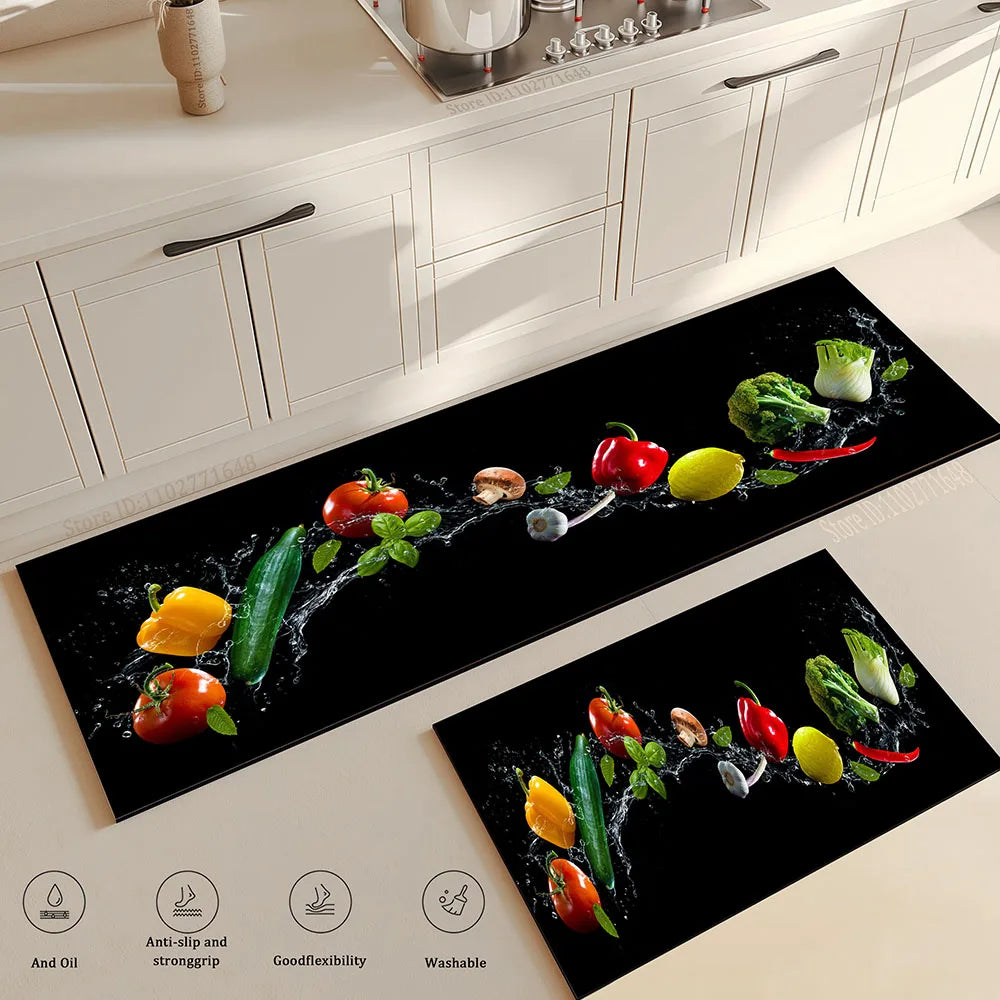 Kitchen Tableware Pattern Absorbent Doormat Non-Slip Entrance Rug with Washable Floor Carpet Durable Home Decor High Quality Mat