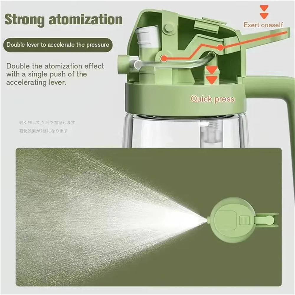 Olive Oil Dispenser,Sprayer for Cooking 2 in 1- Spray and Pour,Dark Green Glass Oil Bottlewith Stickers,16oz/470ml Oil Sprayer