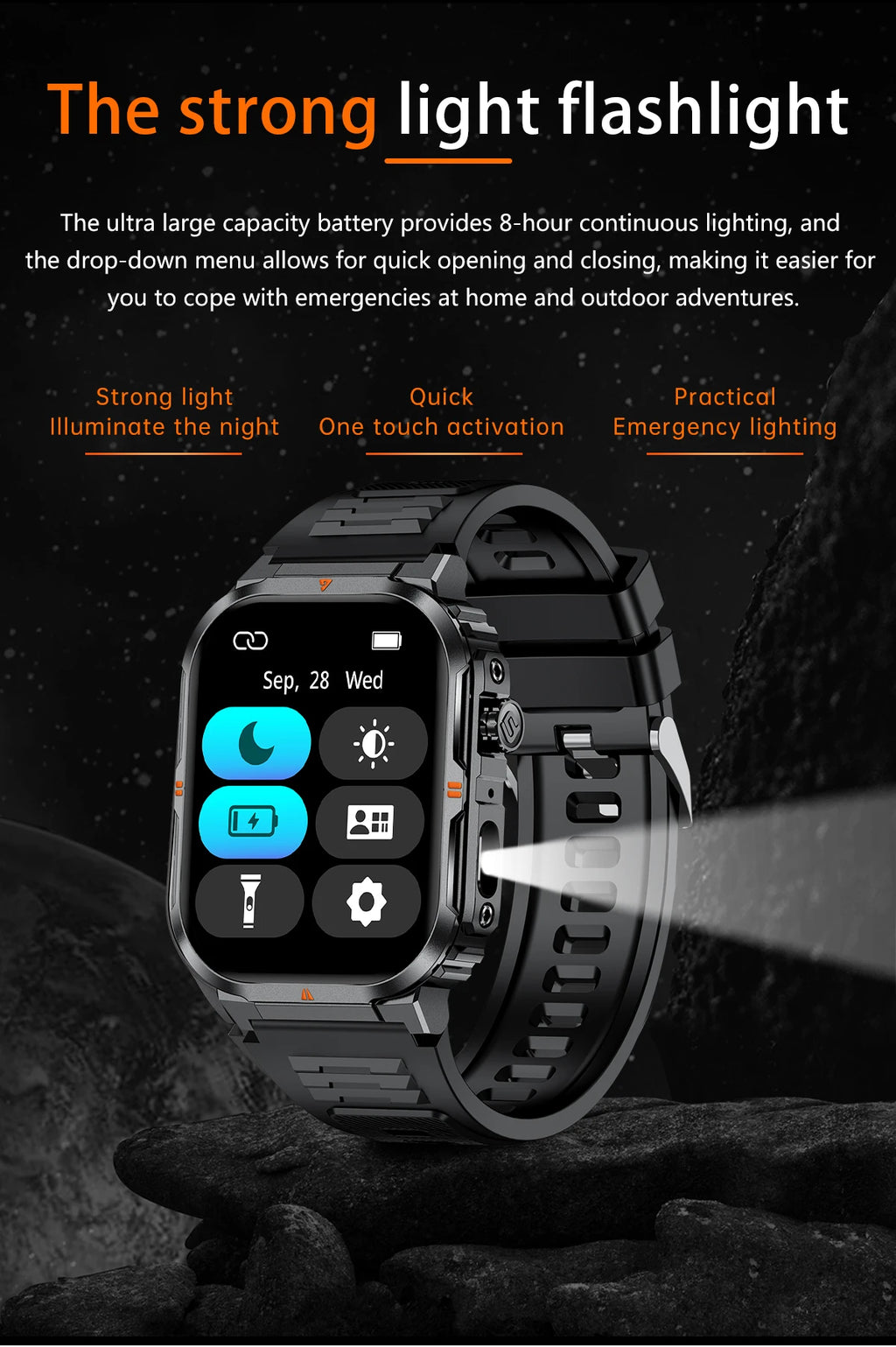 LIGE Military Smart Watch Men IP68 Waterproof Outdoor Sport Tracker LED Flashlight Bluetooth Call Man Smartwatch For Android iOS