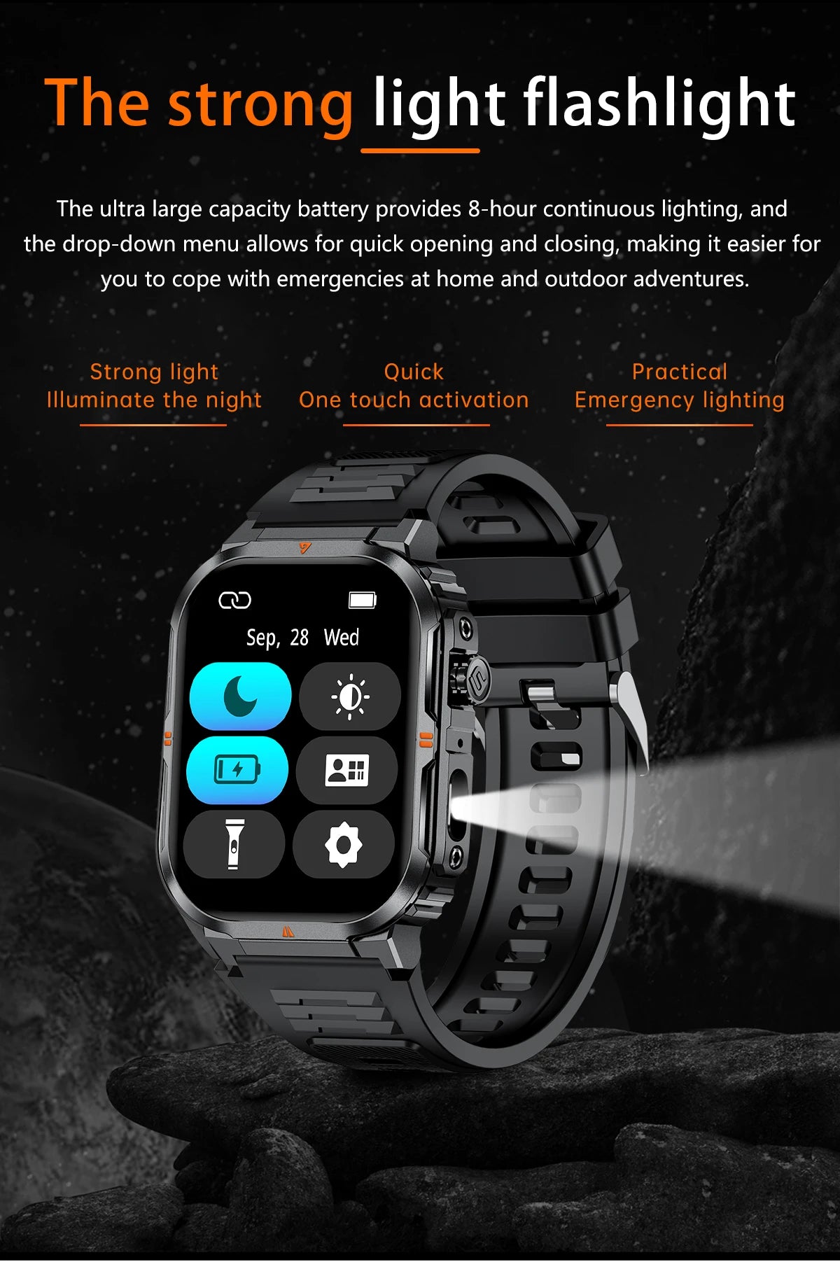 LIGE Military Smart Watch Men IP68 Waterproof Outdoor Sport Tracker LED Flashlight Bluetooth Call Man Smartwatch For Android iOS