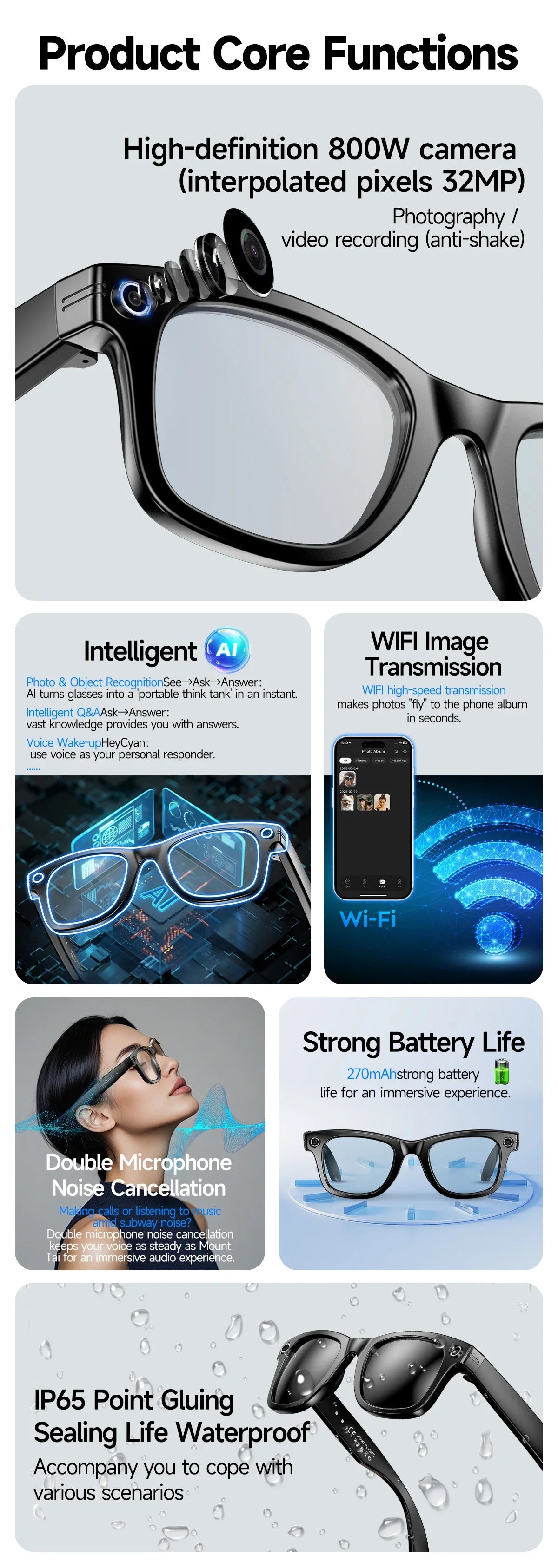 2026 New Upgrade smart glasees With Camera Video Recording AI Photo Recognition Bluetooth Call Translation Voice Sunglasses Man