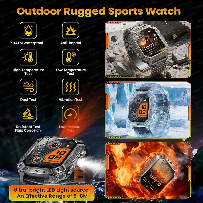 2026 Military 5ATM Waterproof Smart Watch Men 1400mAh Battery GPS Tracks 2.01" HD AMOLED Bluetooth call Sport Fitness Smartwatch