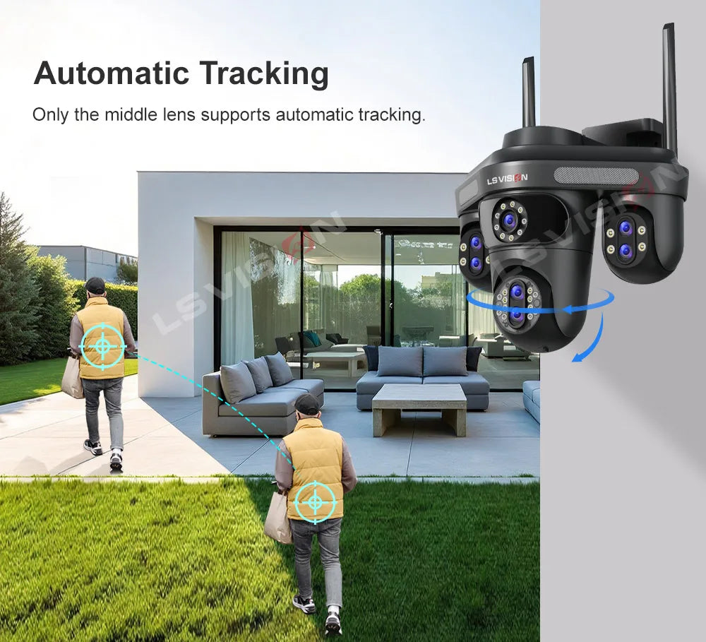 LS VISION 4 Screens 10X Zoom WiFi IP Camera 7Lens 35MP Outdoor Surveillance Camera 360 PTZ Auto Tracking Waterproof CCTV Cameras