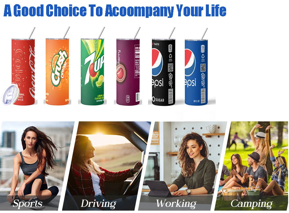 20oz Tumbler Cherry Lemon Orange juice Coke Can Vacuum cup Double Stainless Steel Water Bottle with Straw for Hot or Cold Drinks