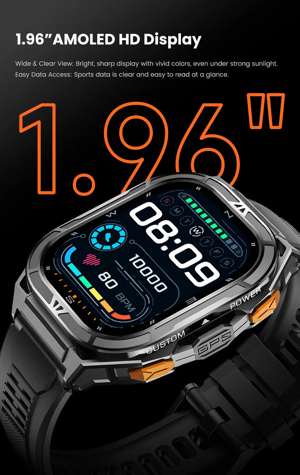 New GUHUAVMI TANK X5 SmartWatch MIL-STD-810H Rugged IP69K 5ATM L1+L5 GPS 1.96" AMOLED Compass OutdoorSport Watch for Android iOS