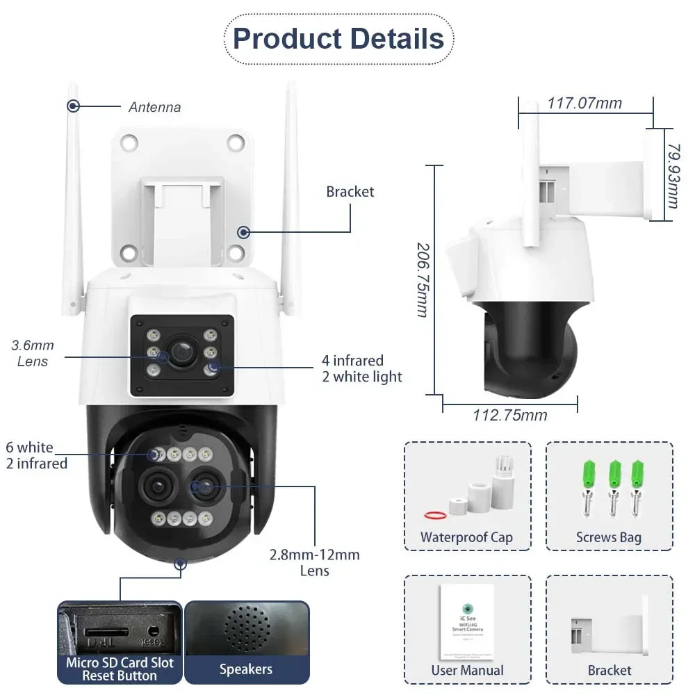 ICSEE Smart WIFI Security Camera 12MP 8K Three Lens 8X Zoom Outdoor HD Video Surveillance IP Cameras IPTV CCTV PTZ Auto Tracking