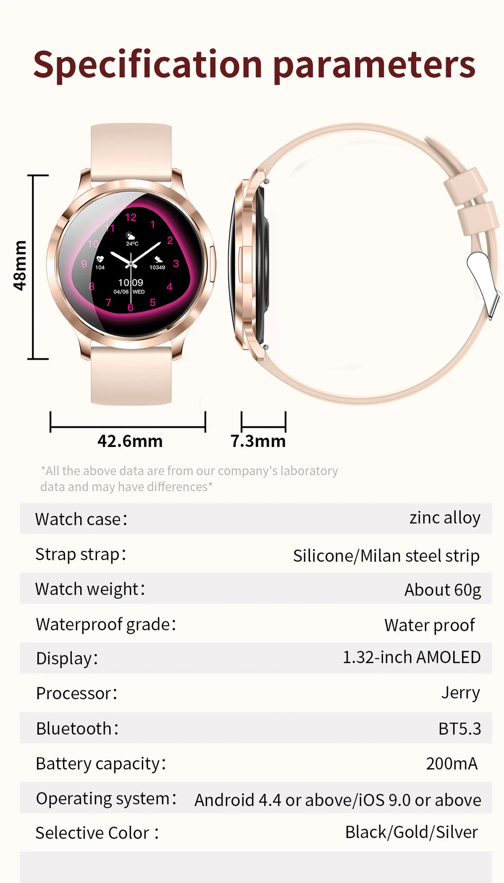 New Women Smart Watch 1.32"AMOLED Full Touch Screen Bluetooth Call Blood Pressure IP68 Waterproof NFC 7.3mm Ultra-thin bracelet