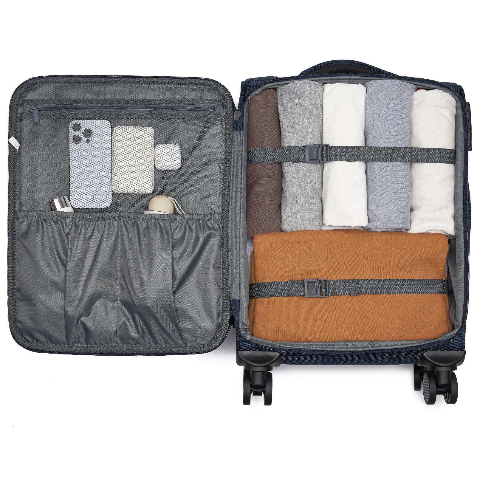 British Traveller - Suitcase Adjustable Handle, 4 Spinner Wheels, Lightweight, TSA Lock - Recycled Polyester Luggage （S/M/L)