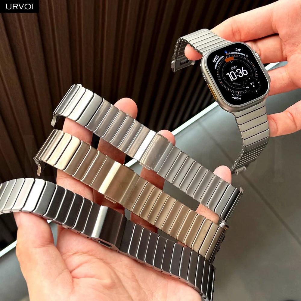 URVOI Titanium link bracelet for Apple Watch Ultra 3 2 Series 11 10 9 8 7 SE magnetic buckle strap wristband 45 49mm