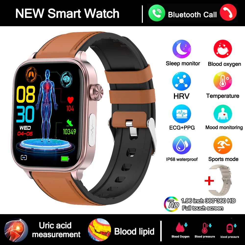 2026 New ECG+PPG Health Smartwatch Men Blood Fat Uric Acid Heart Rate Blood Pressure Bluetooth Call Waterproof Smart Watch Women