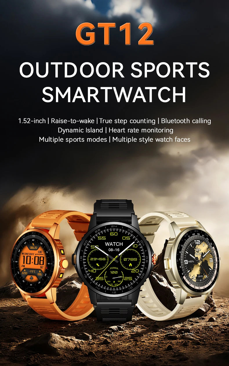 2026 Men's Smart Watch LED Outdoor Flashlight Bluetooth Call Multifunctional Sports Fitness Tracker Large Capacity Battery