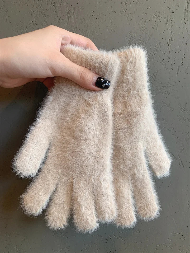 Fashion Winter Mink Velvet Five Finger Gloves Plush Warm Cold-proof Gloves Women Outdoors Cycling Solid Color Wistiti Mittens
