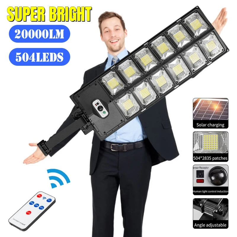20000 Lumens Solar Lights Outdoor IP65 Waterproof LED Street Wall Lamp With PIR Motion Sensor Sunlight for Garden Yard Street