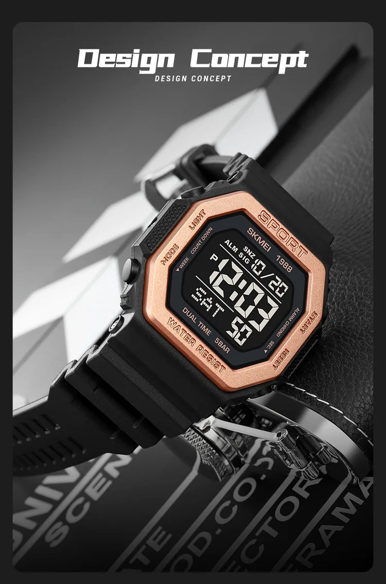 SKMEI 1988 Chrono Men Watch Luxury Brand Sport Watch Electronic Digital Male Wrist Clock Man 50M Waterproof Men's Watches 1988