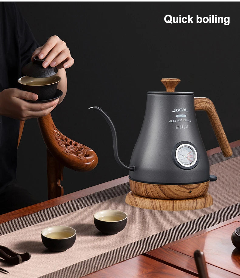 1.0L Electric Kettle Retro Gooseneck Hand Brewed Coffee Pot Slender Mouth Teapot Stainless Steel Liner Kettle with thermometer