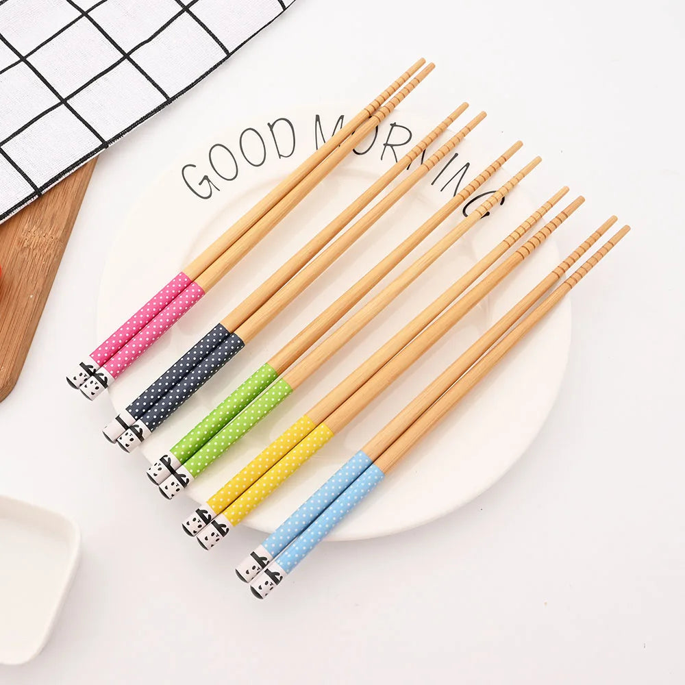 Reusable 5Pairs Tableware Handmade Bamboo Japanese Natural Wood Chopsticks Sushi Food Cat Flower Multi Color Wooden Chop Sticks