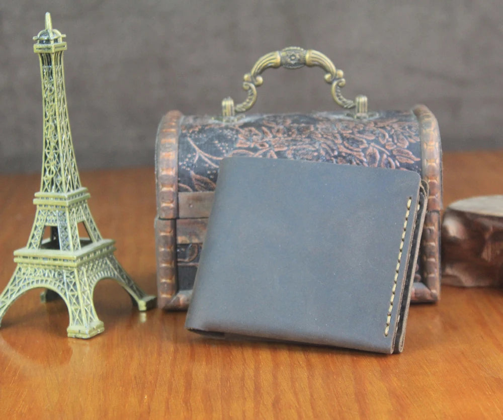 Luxury Handmade Genuine Leather Men Wallet Bifold Purse Male Wallets Short Money Clip Vintage Leather Money Bag with zip pocket