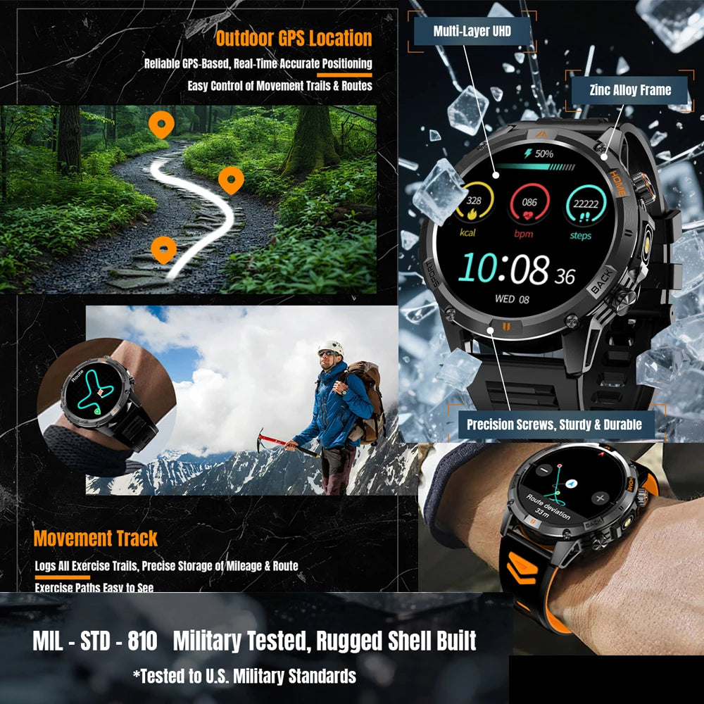 2025 New Professional GPS Sports Smart Watch Outdoor RIDE Run GPS track Swim Watchs Compass 3ATM Sports Bluetooth Call Watch Men