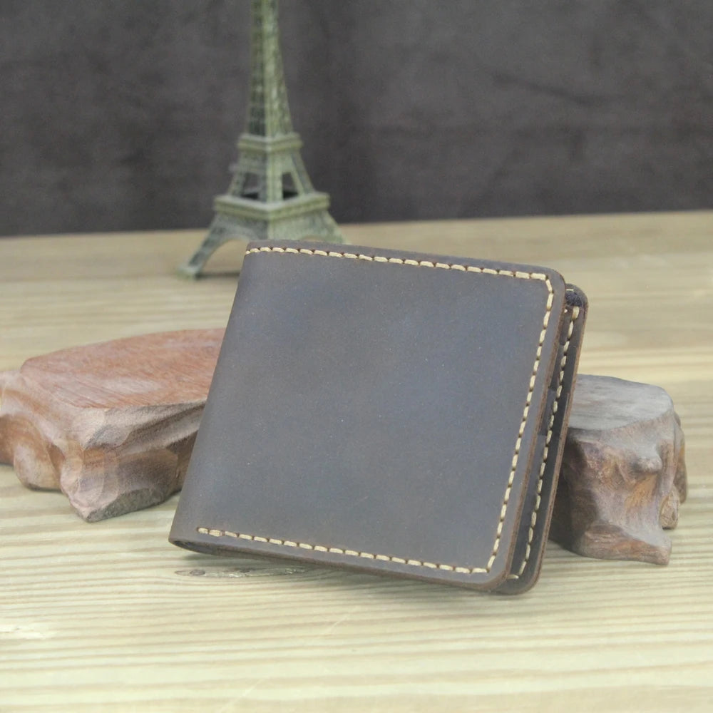Luxury Handmade Genuine Leather Men Wallet Bifold Purse Male Wallets Short Money Clip Vintage Leather Money Bag with zip pocket