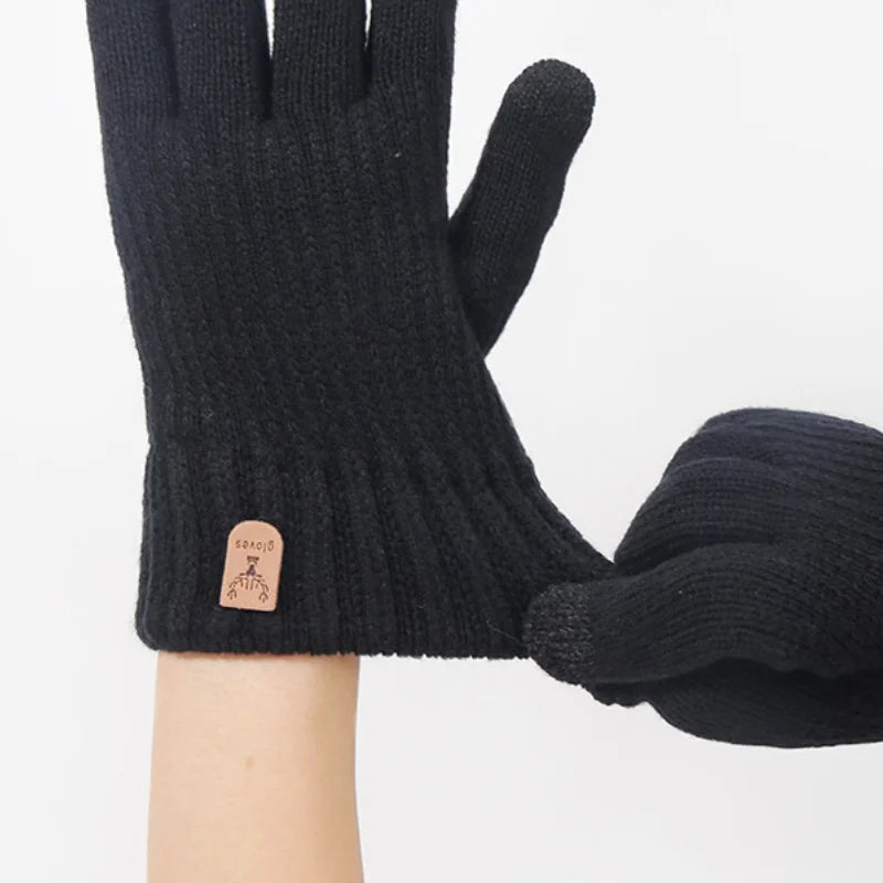 New Men's Warm Full Finger Gloves Winter Touchscreen Plus Fleece Gloves Men Women Thickening Wool Knitted Cycling Driving Gloves