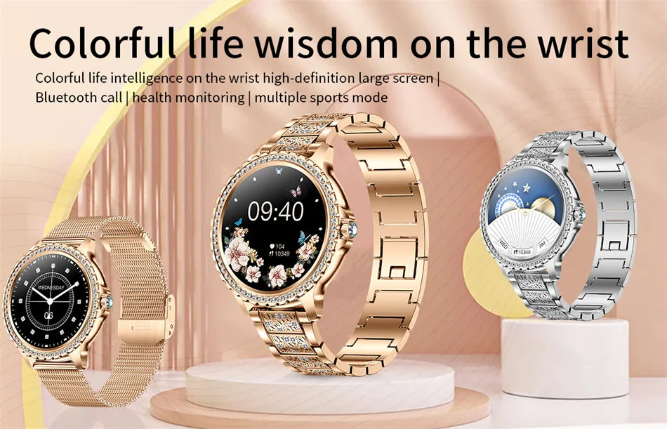 2026 New Fashion Women Diamond Watch 1.32 inch 360*360 HD Display Heart Rate Blood Oxygen Monitoring Bluetooth Call Smartwatch