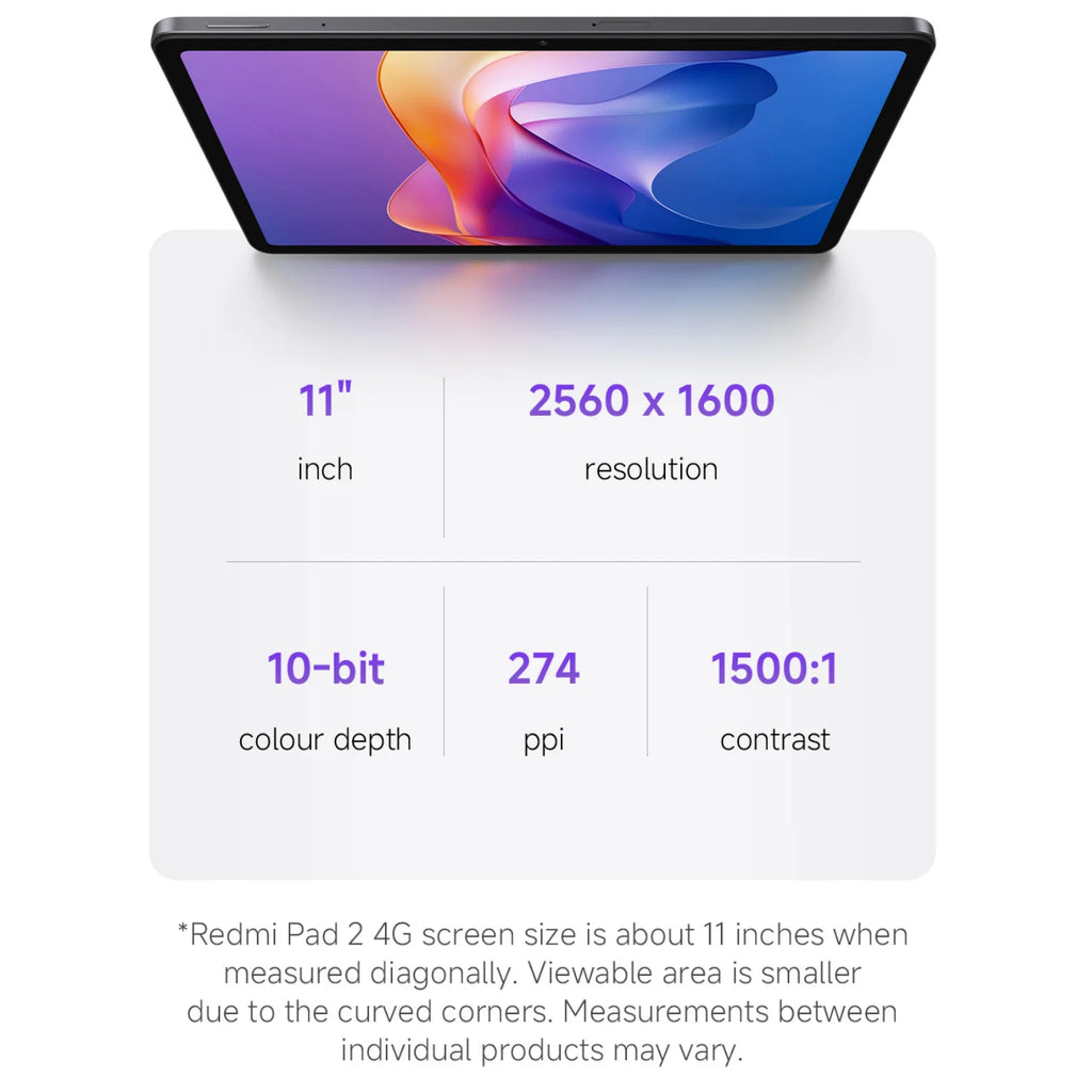 Xiaomi Redmi Pad 2 4G 4+128GB Global Version Tablet MediaTek Helio G100-Ultra 11" 90Hz 2.5K EyeCare Display 9000mAh 18W Charging