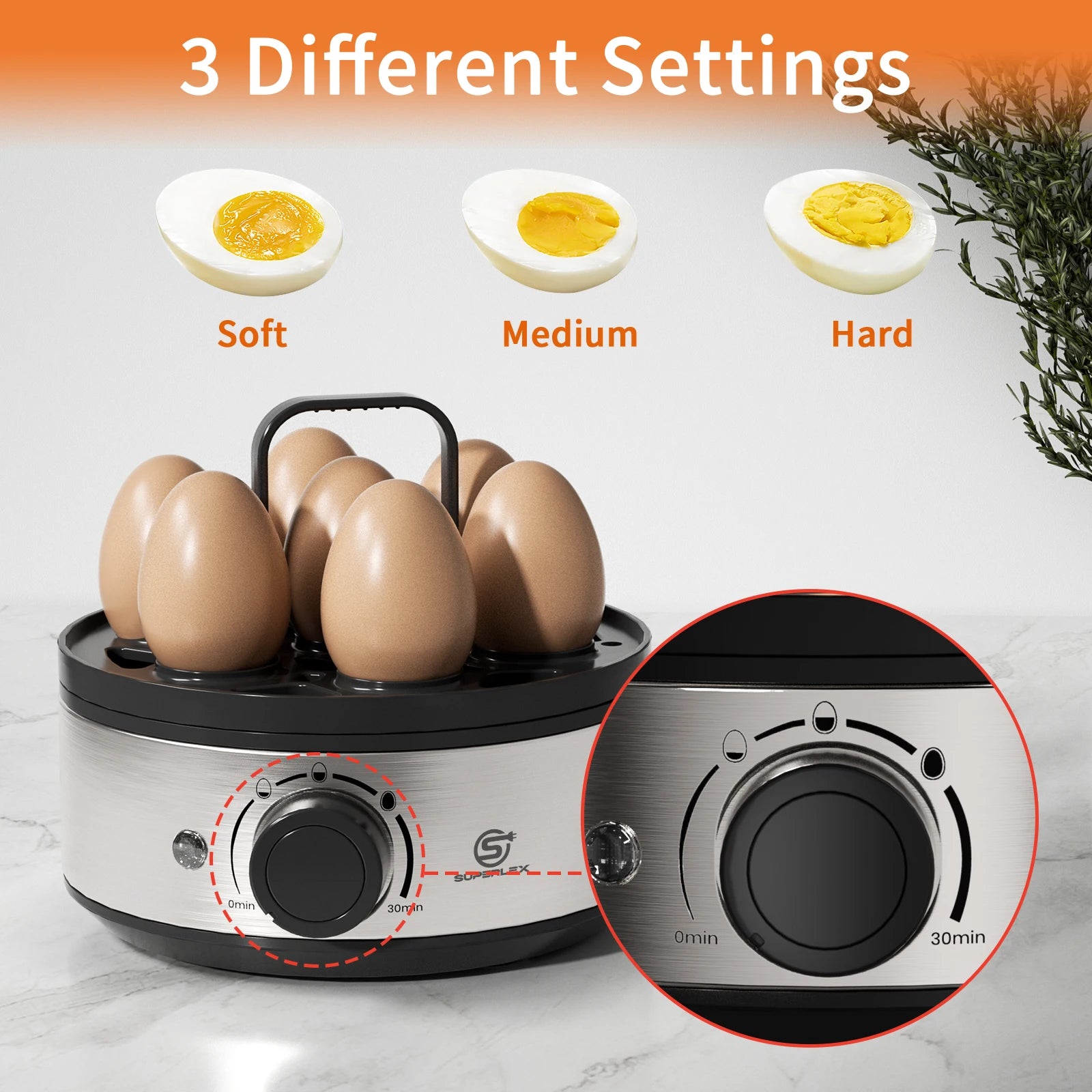 SUPERLEX 400W Power Eggs Cooker 7-Egg Capacity Dial Control Smart Shut-Off Reminder Rapid Egg Boiler Easy to Clean and Safer New