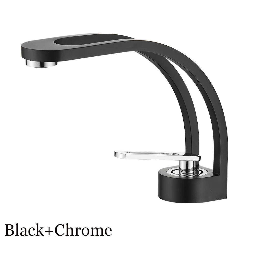 BAKALA Basin Faucet Modern Bathroom Mixer Tap Black/Gold Wash basin Faucet Single Handle Hot and Cold Waterfall Faucet