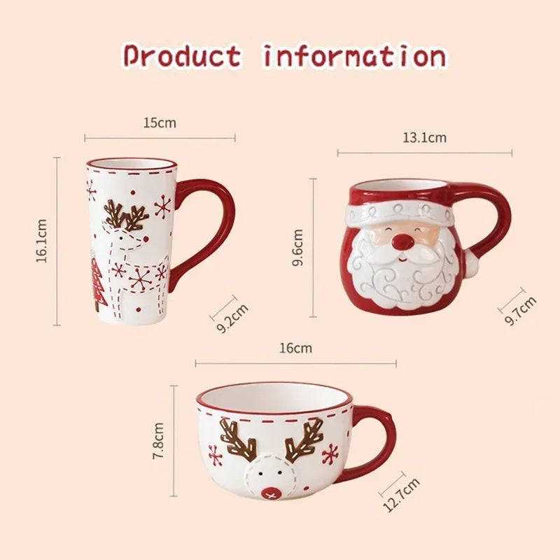Christmas Ceramic Coffee Mug Santa Claus Mould Coffee Mug Elk Embossed Cup Breakfast Dessert Milk Mug for Kids Xmas Gift 2025