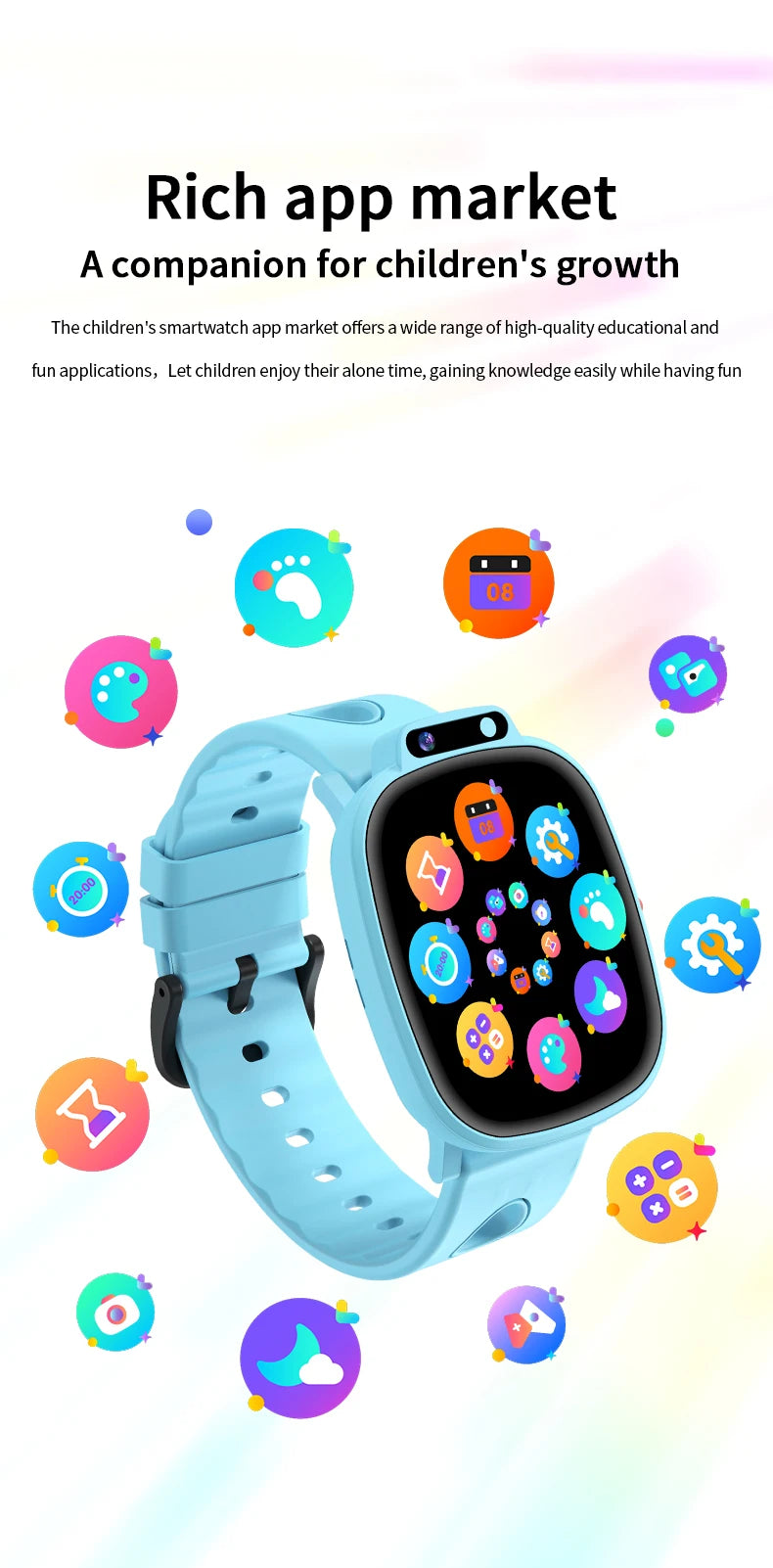 LAXASFIT Kids Smart Watch HD Touchscreen Front Camera Sleep Tracking 18 Educational Games Alarm Clock Holiday Gift For Children