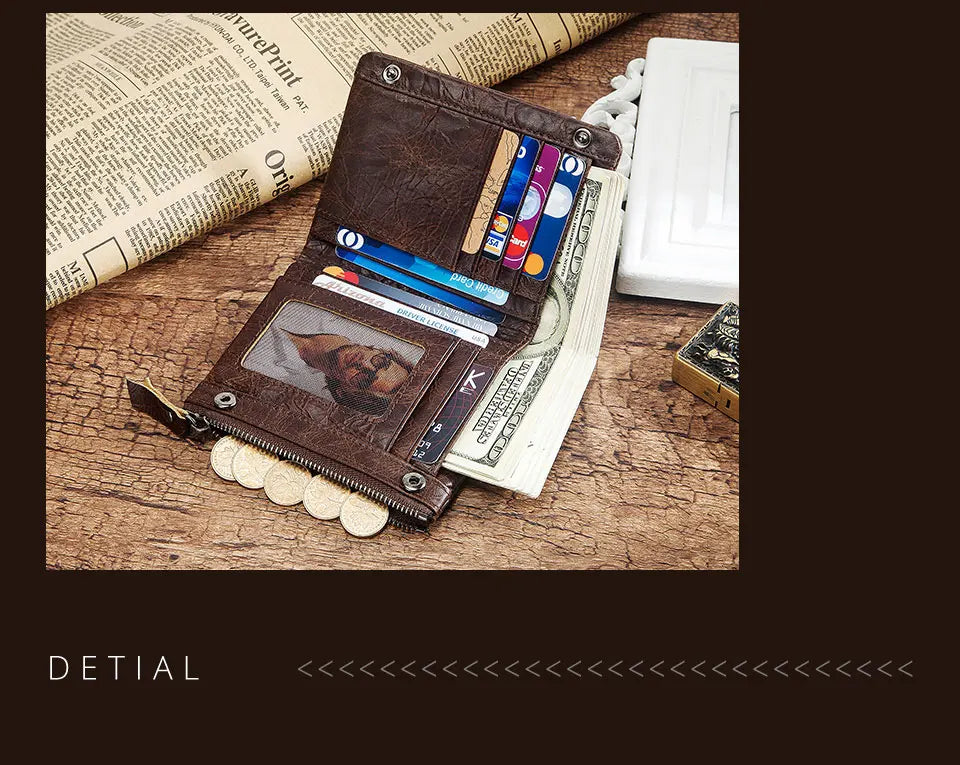 HUMERPAUL Short Wallet for Men Genuine Leather RFID Wallets with Card Holder Bifold Zip Coin Pocket Billetera Hombre Small