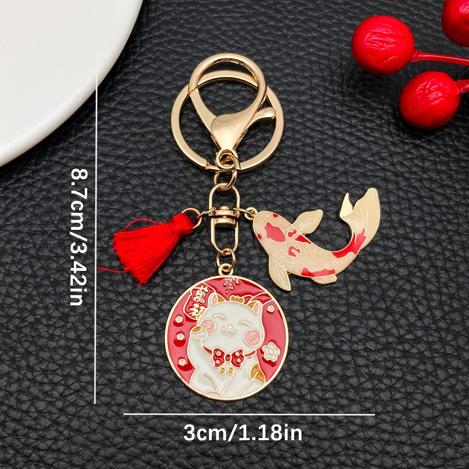 Japanese Maneki-neko (Lucky Cat) Keychain, Japanese Style Koi Fish Car Key Pendant, Creative Gift Alloy Lucky Bag Charm.
