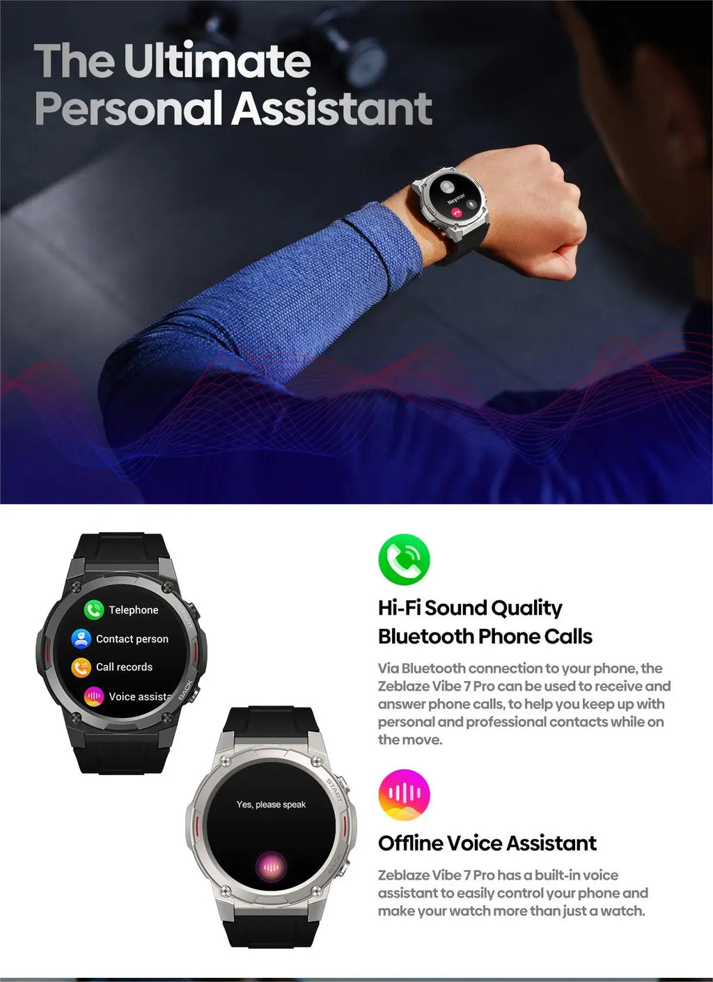 [2023 World Premiere]Zeblaze Vibe 7 Pro Smart Watch 1.43'' AMOLED Display Hi-Fi Phone Calls Military-grade Toughness