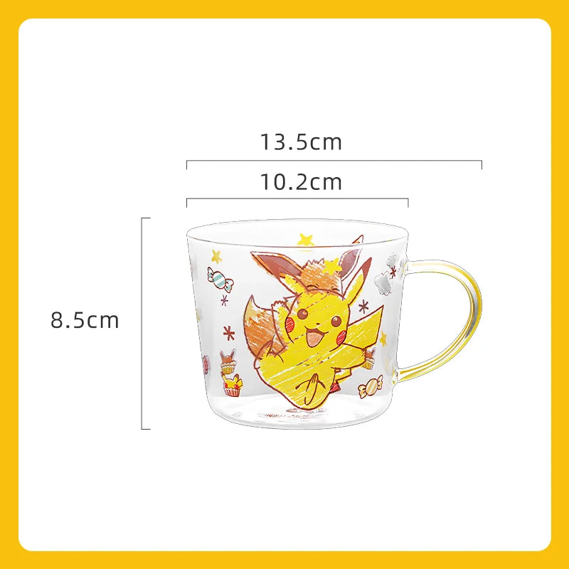 SHUNXIANG Pokémon Pikachu Glass Mugs Milk Cup Cute Drink Tableware Coffee Cup Kawaii  Transparent Water Cup with Handle Gift