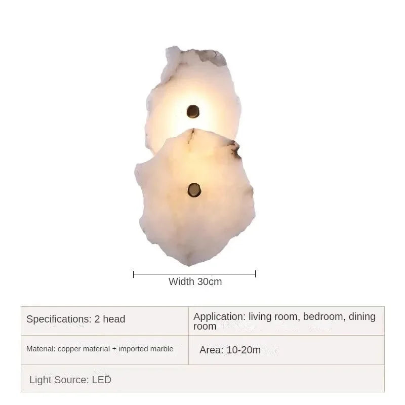 Modern Natural Marble All Copper LED Wall Lamp Dining Room Bedroom Bedside Living Room Indoor Creative Decoration Wall Light