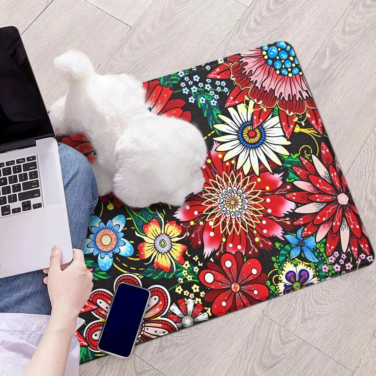Boho Floral Kitchen Runner Rug, Non-Slip Washable Floor Mat with Colorful Flower Art Print for Kitchen, Bedroom, Bathroom Area